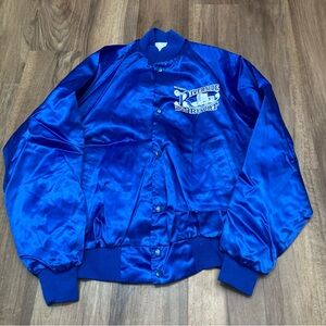 Vintage 80s Royal Blue Satin Riverside Resort Casino Jacket Las Vegas Tourist